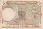 French West Africa 5 francs 5 Francs - Coffe tree - Man weaving - Red numbers - 1943 - Serial S.13344 - VF+ - P.26 -