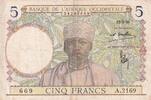 French West Africa 5 francs 5 Francs - Coffe tree - Man weaving - 12-03-1936 - Serial A.2169 - P.21 -