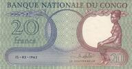 Congo (RDC) 20 francs 20 Francs Girl seated - 1962 - XF to AU - P.4a -