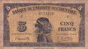 French West Africa 5 francs 5 Francs - African - 1942 - Serial E - P.28a -