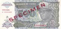 Zaire 500 nv zaire 500 Nv Zaire - Pdt Mobutu - Spécimen - 1994 - P.63s -