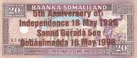 Somaliland 20 shillings 20 Shillings - 5th anniversary of the independance - 1966 - Serial AC - P.10 -