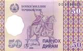 Tajikistan 50 dirams 50 Dirams Statue of Somoni - Road in a valley - 1999 -