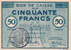 France 50 f 50 Francs , Colmar Chambre de Commerce, serial A -