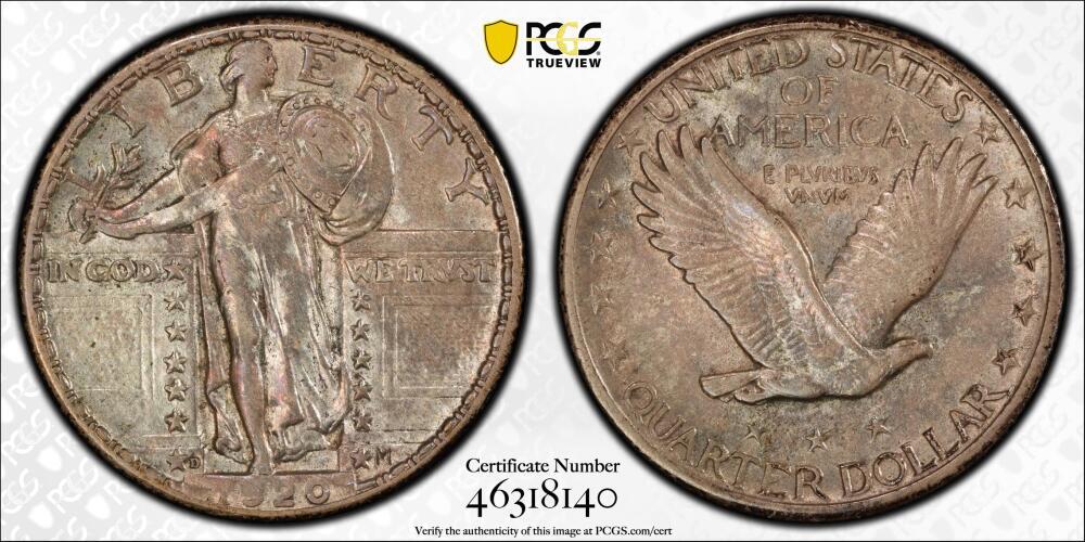 USA Standing Liberty Quarter 1920-D PCGS & CAC AU-55; Superb Original!