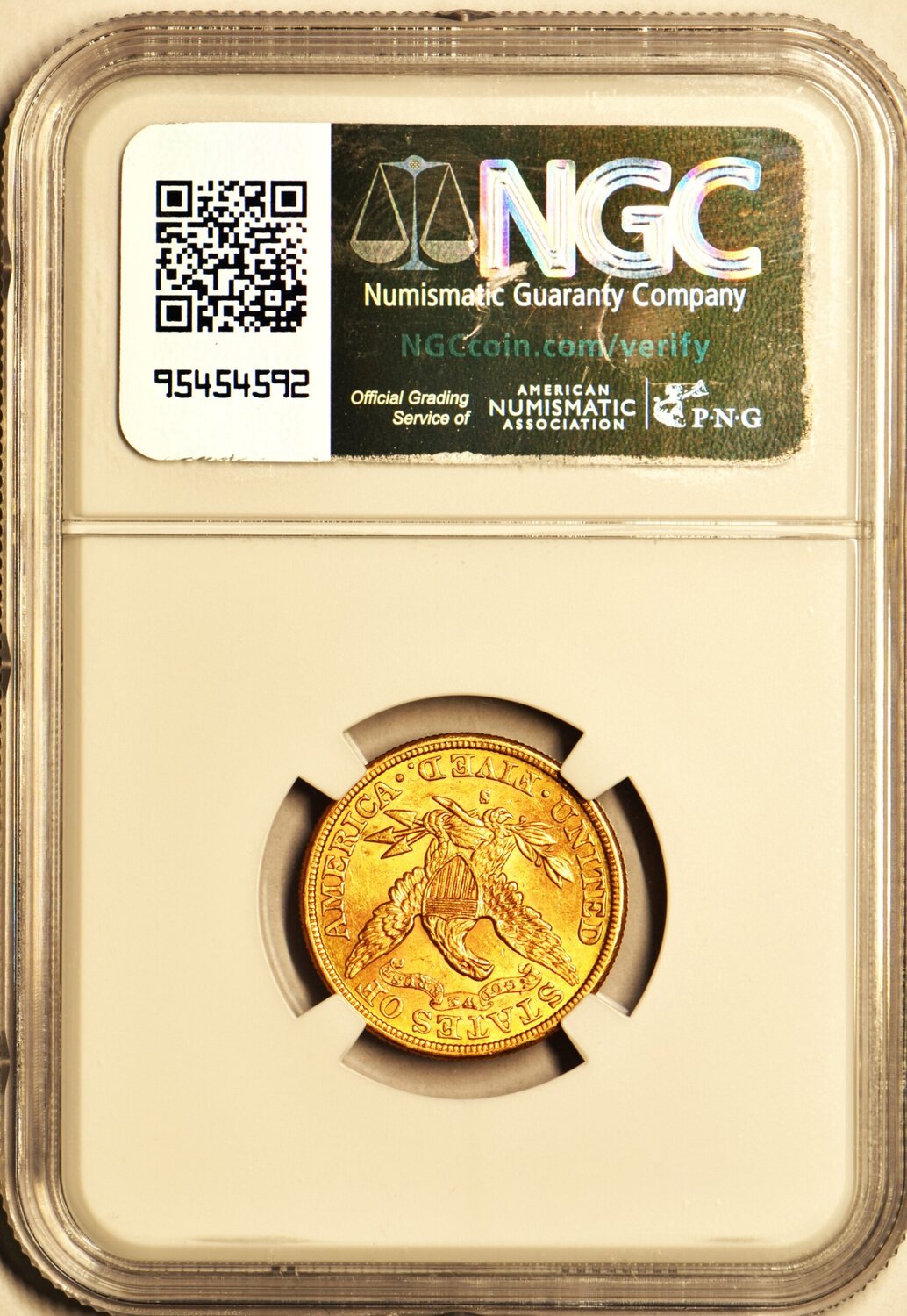 USA $5 Gold 1886 S/S Liberty Half Eagle NGC AU-58; VP-001