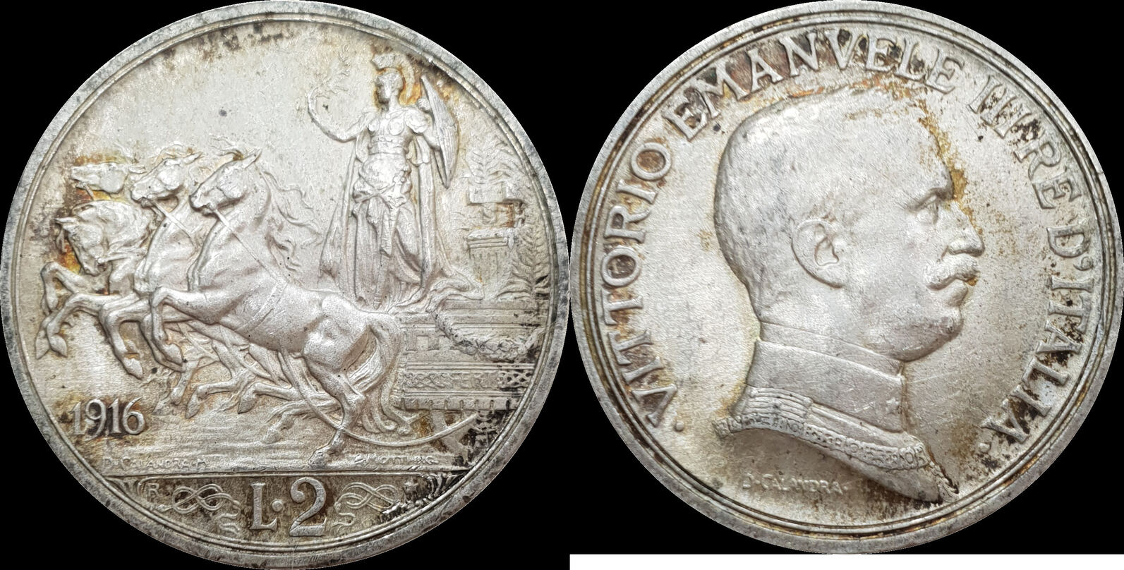 エマヌエーレ3世2リラ銀貨1916年 ☆イタリア2リラ銀貨☆1916年／ヴィットーリオ・エマヌエーレ3世
