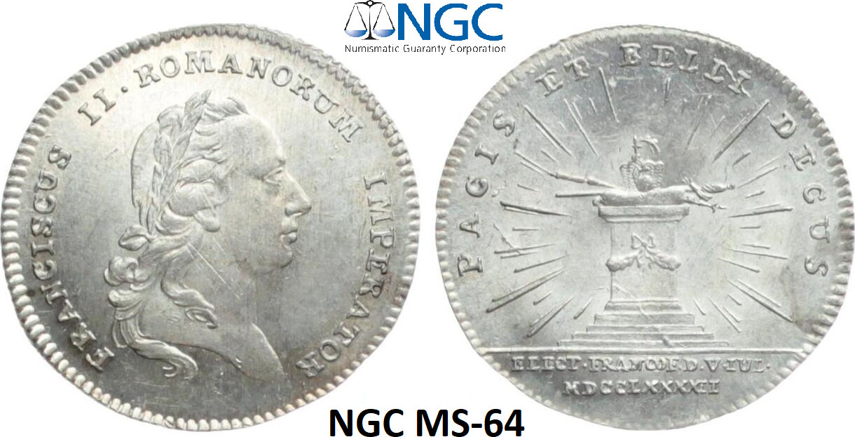 Ducat 1792 NGC Frankfurt MS-64 Silver Coronation Pattern Coin