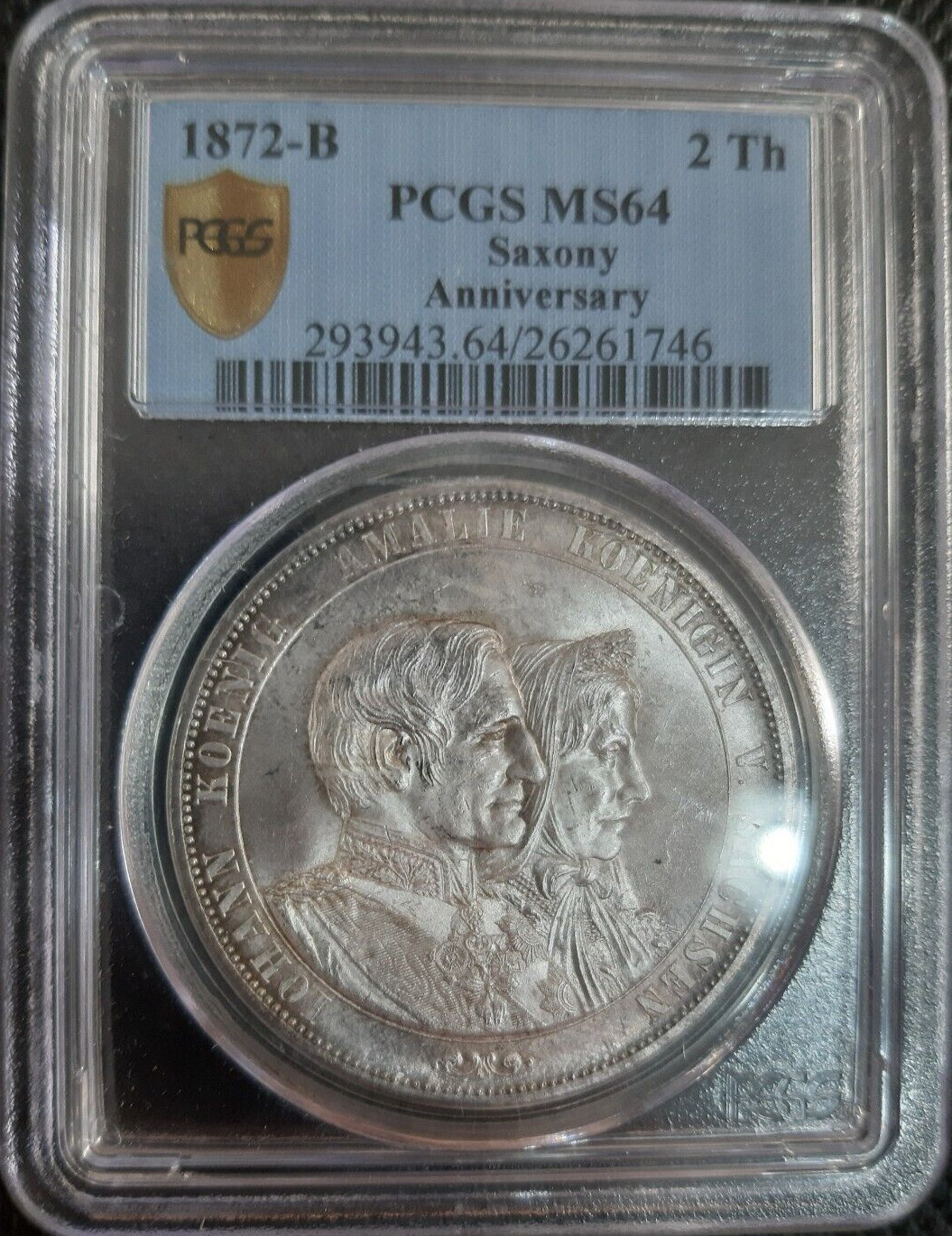 2 Thaler 1872 PCGS Saxony MS 64 Double Silver Coin Germany Rare