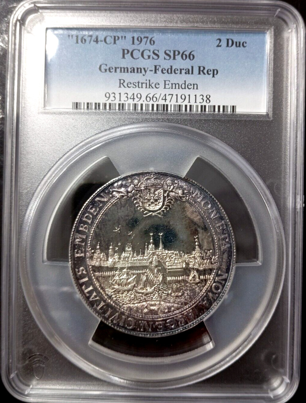 2 Taler PCGS Emden 1674 1976 SP66 Silver City View Official Restrike