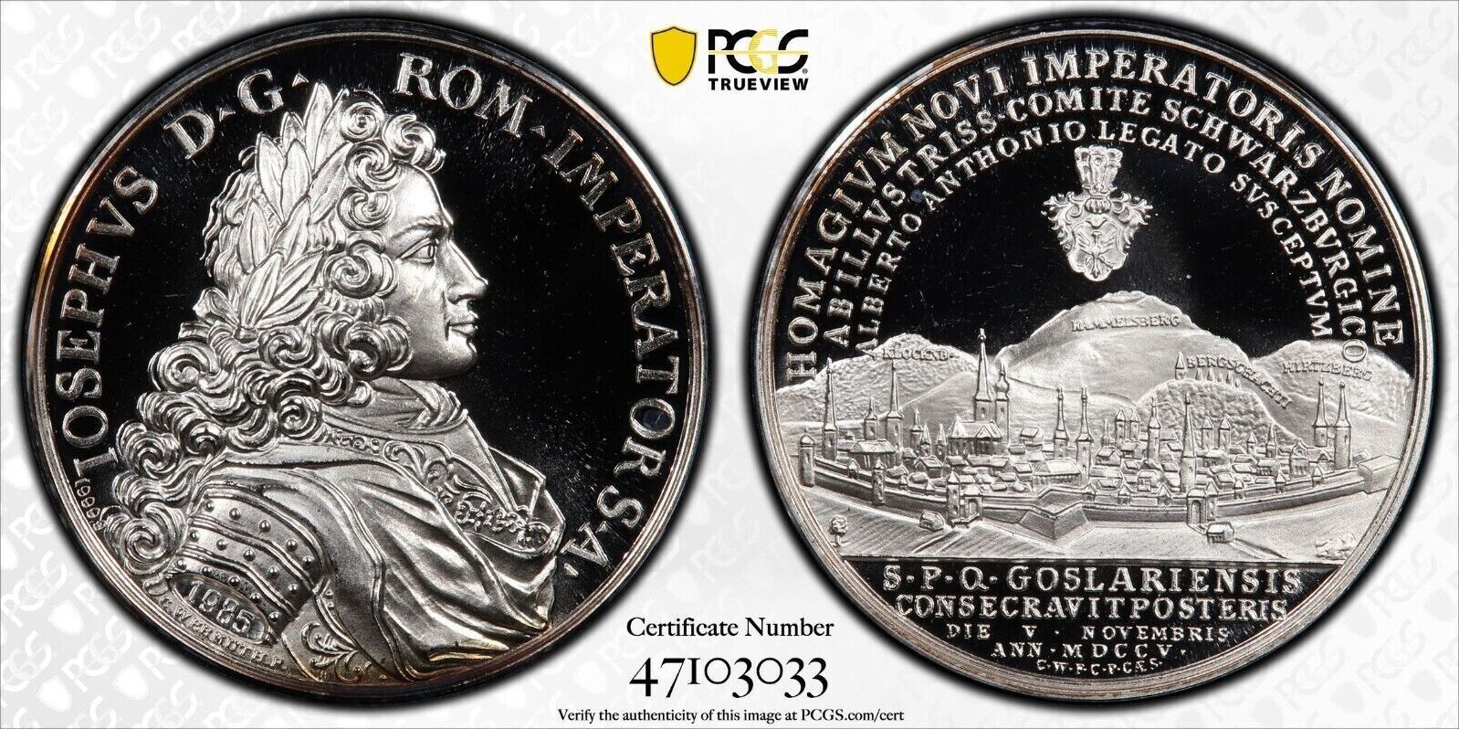 Thaler PCGS Groslar 1705 1985 SP69 Silver City View Official