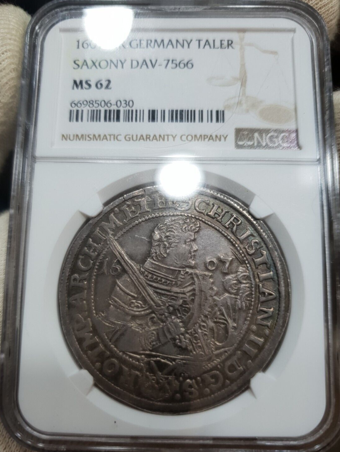 62 1 Thaler 1607 NGC Saxony MS Silver Coin Germany RARE TOP POP