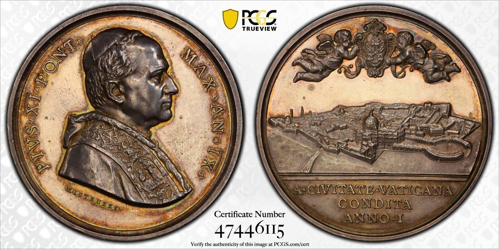 Medal 1930 PCGS SP 62 Vatican Proof City View Silver Pius XI
