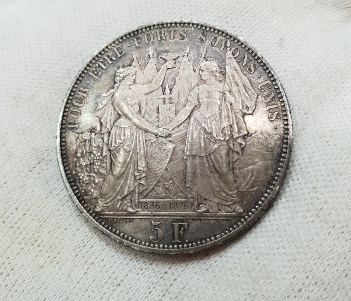 5 Francs 1876 Switzerland Lausanne Shooting Taler Silver City View