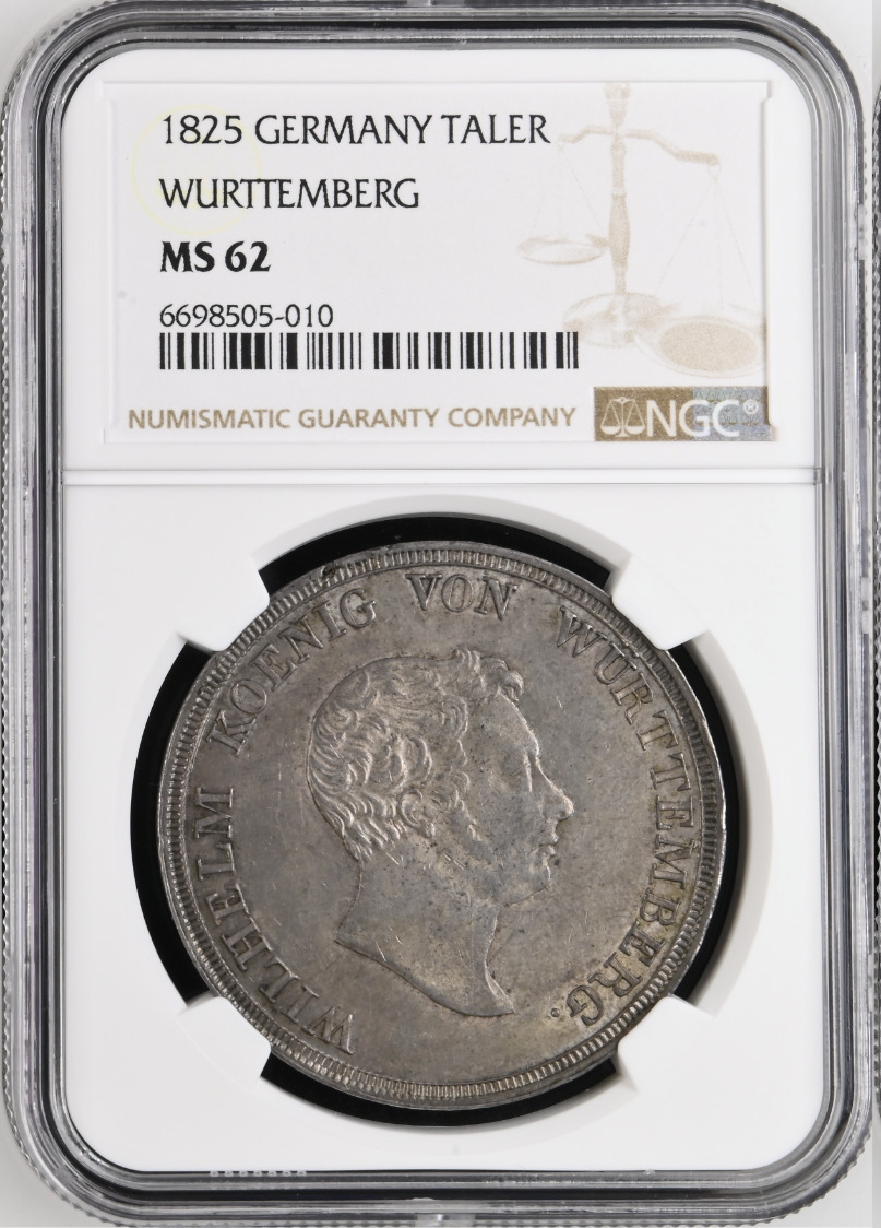 1 Thaler 1825 NGC Wurttemberg MS 62 Silver Coin Unc Germany Rare