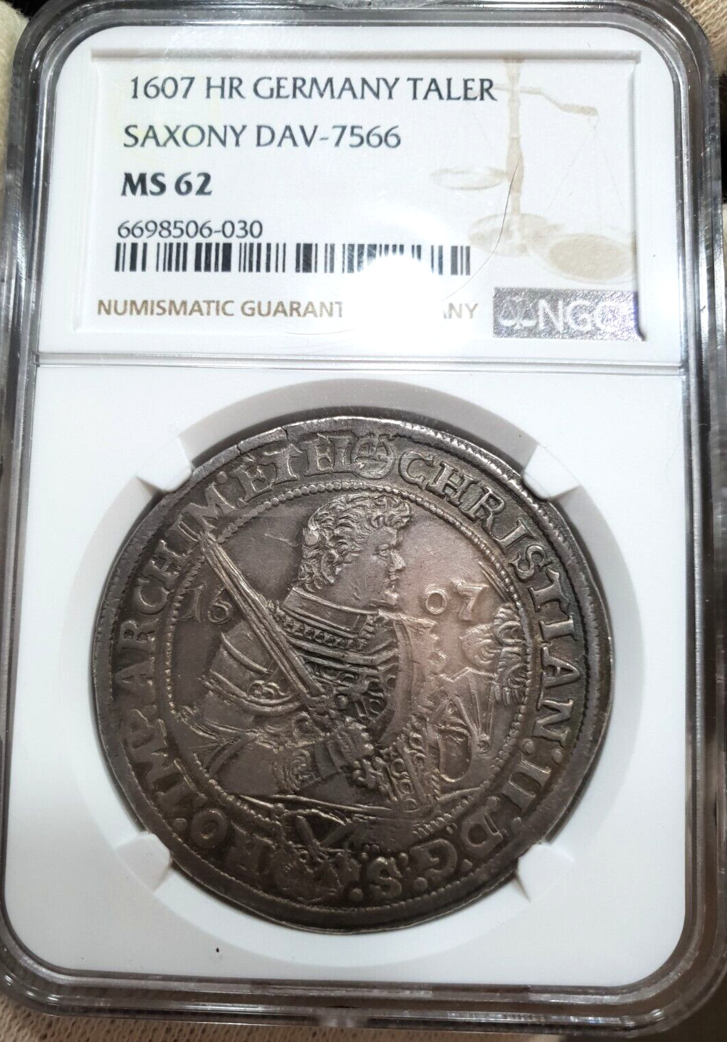 62 1 Thaler 1607 NGC Saxony MS Silver Coin Germany RARE TOP POP