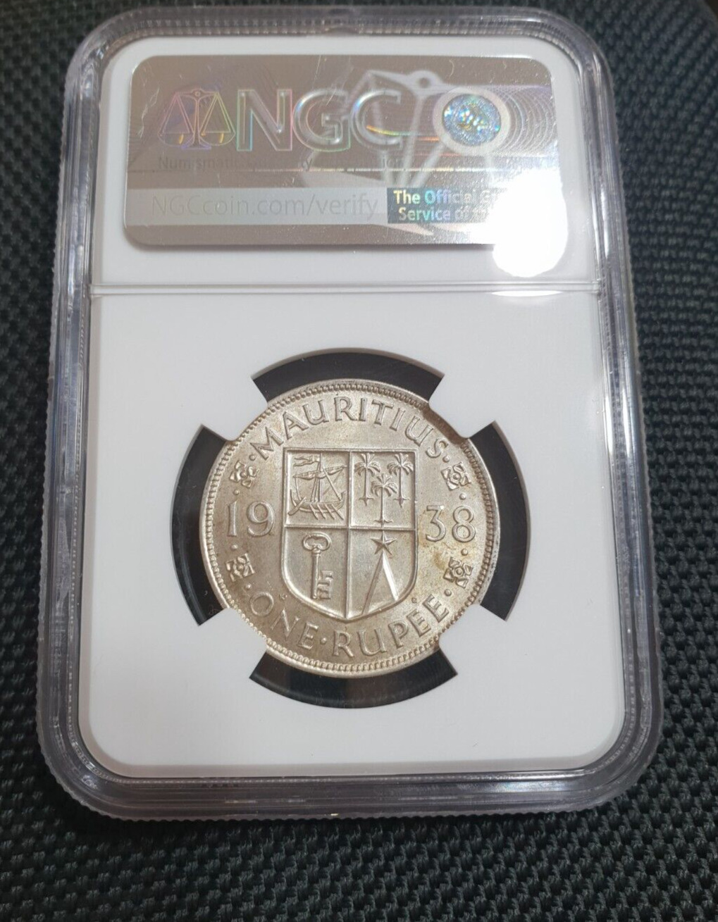 1 Rupee 1938 NGC Mauritius MS-61 Silver Coin George VI British