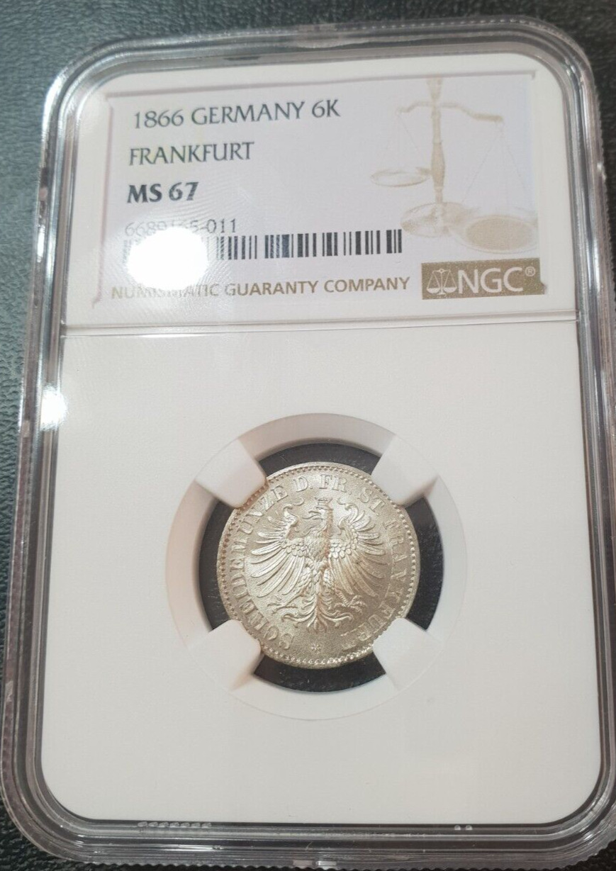 6 Kreuzer 1866 Wow NGC MS 67 Frankfurt Unc Silver Coin Eagle