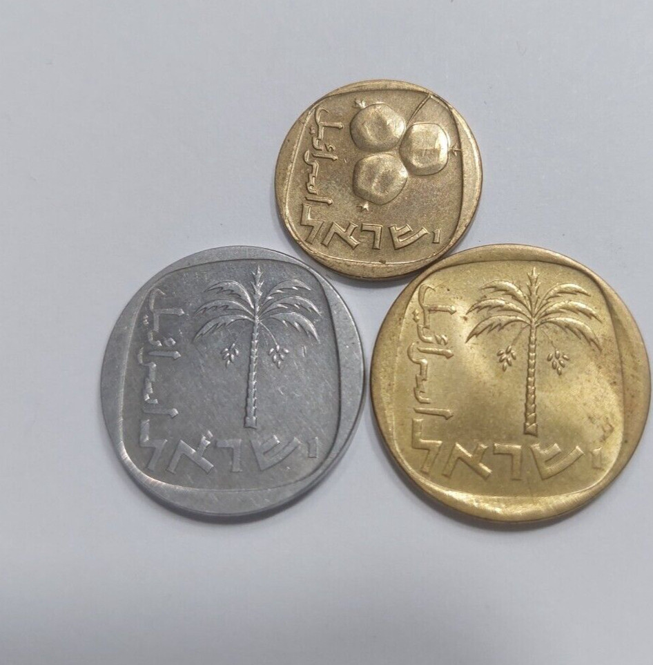 10 Agorot 1973 Israel 1977 1976 5 Agora Unc 3X Coins Palm Lira Pound Series  UNC | MA-Shops