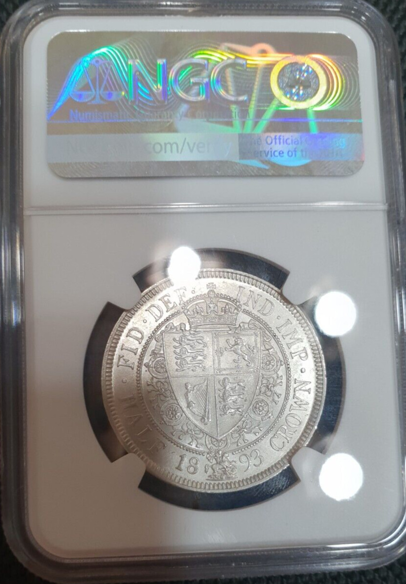 1/2 Crown 1893 NGC MS-62 Great Britain HalfCrown Silver Coin