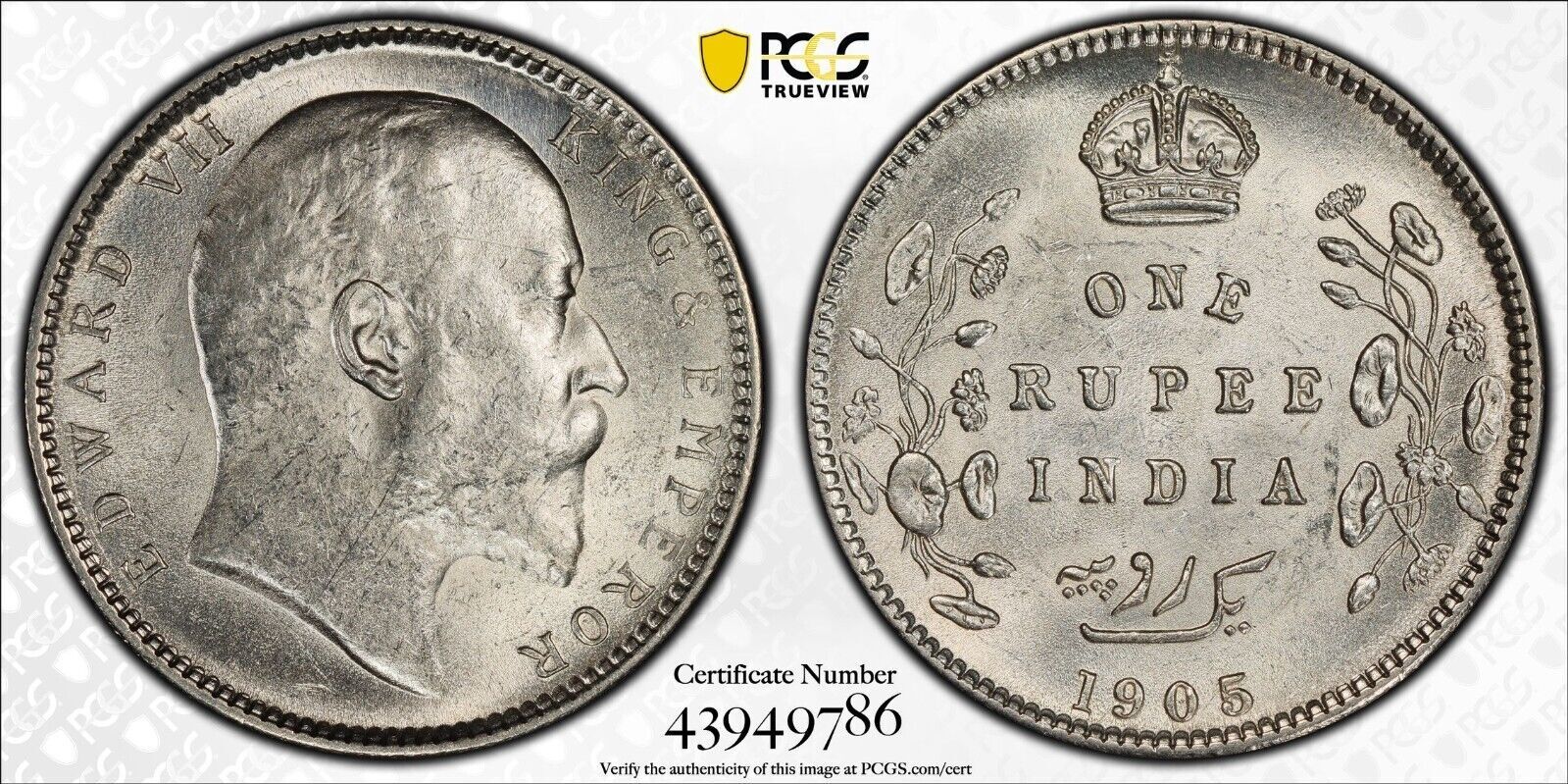 1 Rupee 1905 C PCGS India MS 61 Edward VII Silver Coin British