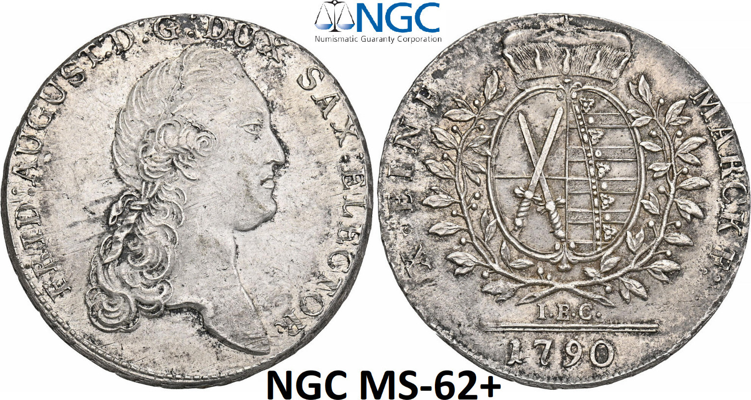 1 Thaler 1790 NGC Saxony MS 62+ Silver Coin Germany RARE Grade