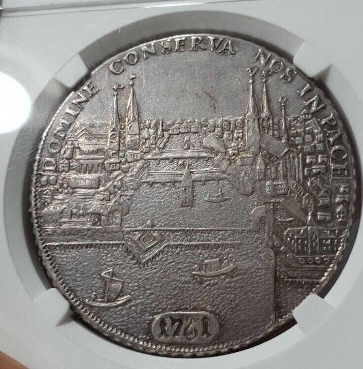 55 1 Thaler 1761 NGC Zurich AU- City View Silver Aunc Coin