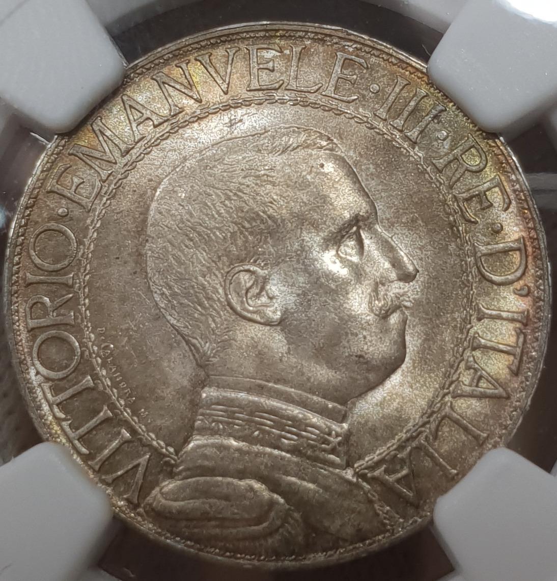 64 1 Lira 1913 NGC Italy MS Silver Unc Coin Quadriga Golden Patina Yearly  Type UNC