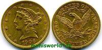USA 5 Dollars Mzz. S, Liberty Kopf, 8,37 g/900 Gold, vz -