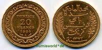 Tunesien 20 Francs AH 1321, Mzz. A, Muhammad al-Hadi Bey, Französisches Protektorat, 6,45 g/ 900 Gold, 600.000 Ex., KM234, vz -