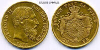 Belgien 20 Francs 1878 Leopold II. 1865-1909, 6,45 g/900 Gold, S26, f. Stg  963.34 US$  +  79.17 US$ shipping