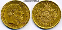 Belgien 20 Francs 1876 Leopold II. 1865-1909, 6,47 g/900 Gold, S24, f. Stg  963.34 US$  +  79.17 US$ shipping
