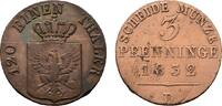 Brandenburg-Preußen Cu 3 Pfennig 1832 D Friedrich Wilhelm III. 1797-1840 Winz. Randfehler, VF