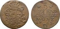 Brandenburg-Preußen Cu 3 Pfennig 1763 D, Aurich Friedrich II. 1740-1786 VF-