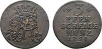 Brandenburg-Preußen Cu 3 Pfennig 1754 F, Magdeburg Friedrich II. 1740-1786 Schrötlingsfehler, VF