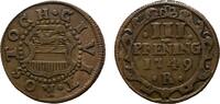 Mecklenburg-Rostock, Stadt Cu 3 Pfennig 1749 R Sehr sch&ouml;n + 40.41 US$  +  57.74 US$ shipping