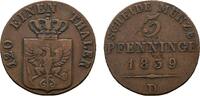 Brandenburg-Preußen Cu 3 Pfennig 1839 D Friedrich Wilhelm III. 1797-1840 VF-