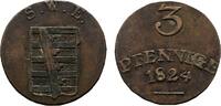 Sachsen-Weimar-Eisenach Cu 3 Pfennig 1824 Carl August 1775-1828 Sehr sch&ouml;n 23.09 US$  +  57.74 US$ shipping