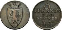 Cu 3 Pfennig 1833 L Reuss, ältere Linie zu Obergreiz Heinrich XIX. 1817-1836 Sehr schön
