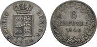 6 Kreuzer 1840 Württemberg Wilhelm I. 1816-1864 Seltener Jahrgang. Sehr schön