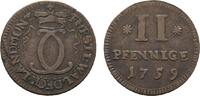 Waldeck Cu 2 Pfennig Karl August Friedrich 1728-1763 -