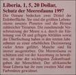 LIBERIA, KM Unlisted , Silver, 5 Dollars, 1997, Proof, Marine Life Protection - Two fish in blue colored water. Scarce silver