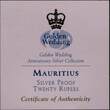 1997 MAURITIUS , KM# 64 , Silver, 20 Rupees, 1997, Proof, Golden Wedding 1947-1997. With a Gold Plated shield. Coin housed in Origin