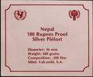 NEPAL, KM P1 , Silver, 100 Rupee, 1974, Proof, I.Y.C. Silver Piefort. Very Rare. Only 88 pieces minted. Double Thickness. 38,88