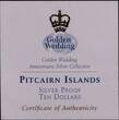 PITCAIRN ISLANDS , KM# 13 , Silver, 10 Dollars, 1997, Proof, 50th Wedding Anniversary of Queen Elizabeth II and Philip. Gold pl