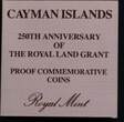 CAYMAN ISLANDS , KM# 81 , Silver, 5 Dollars, 1985, Proof, 250 Years of Royal Land Grant. Coin housed in Original Mint capsule!
