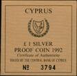CYPRUS , KM# 67a , Silver, 1 Pound, 1992, Proof, Olympics - Relay racing. Scarce silver proof coin. Coin housed in Original Mint