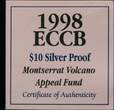 EAST CARIBBEAN STATES, KM# 30 , Silver, 10 Dollars, 1998, Proof, Montserrat Volcano. Multicolored. Coin housed in Original Mint
