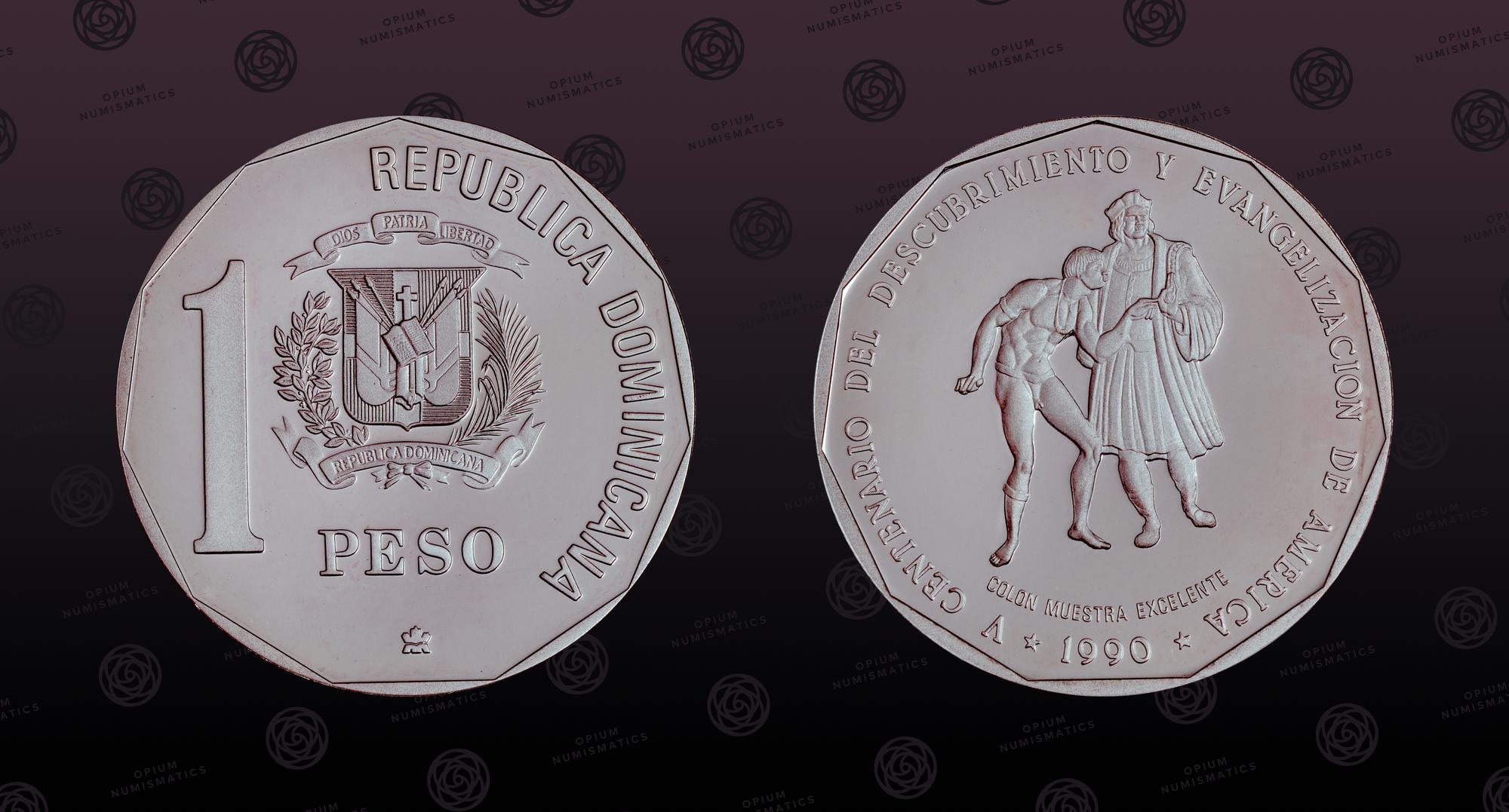 DOMINICAN REPUBLIC KM 77a Silver 1 Peso 1990 Proof 500th dominican-republic-km-77a-silver-1-peso-1990-proof-500th