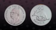 GAMBIA 40 Dalasis GAMBIA, KM# 18 , Silver, 40 Dalasis, 1977, Mint Strike, Conservation series - Aardvark. Coin in excellent condition! -